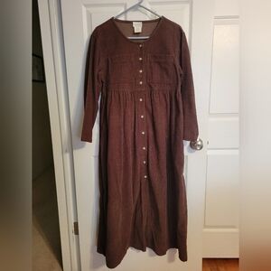 90's Boho Brown Corduroy Maxi Dress